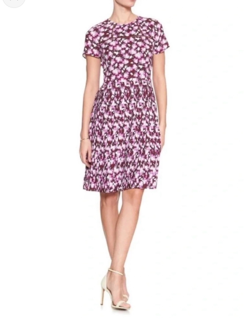 Banana Republic Purple White Floral Pleated Dress SZ 6 Petite